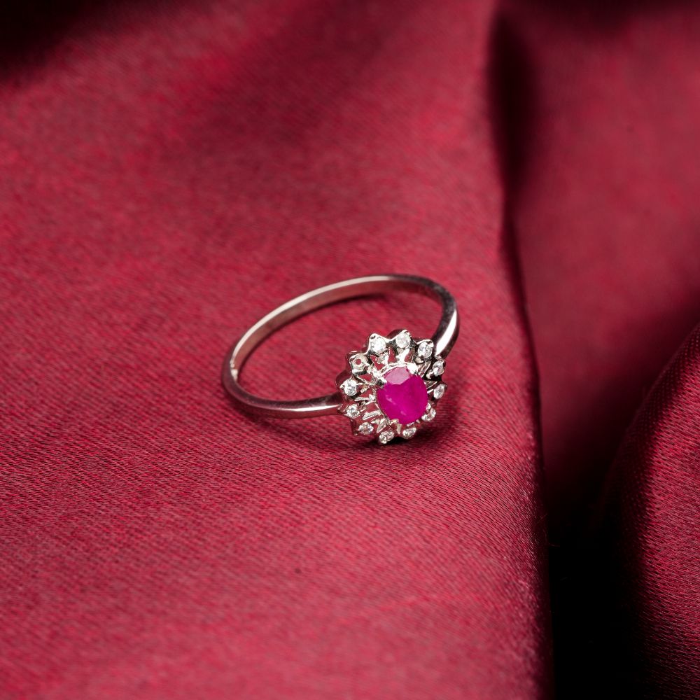 925 Sterling Silver Natural Ruby Rhodium-Plated Roselle Ring